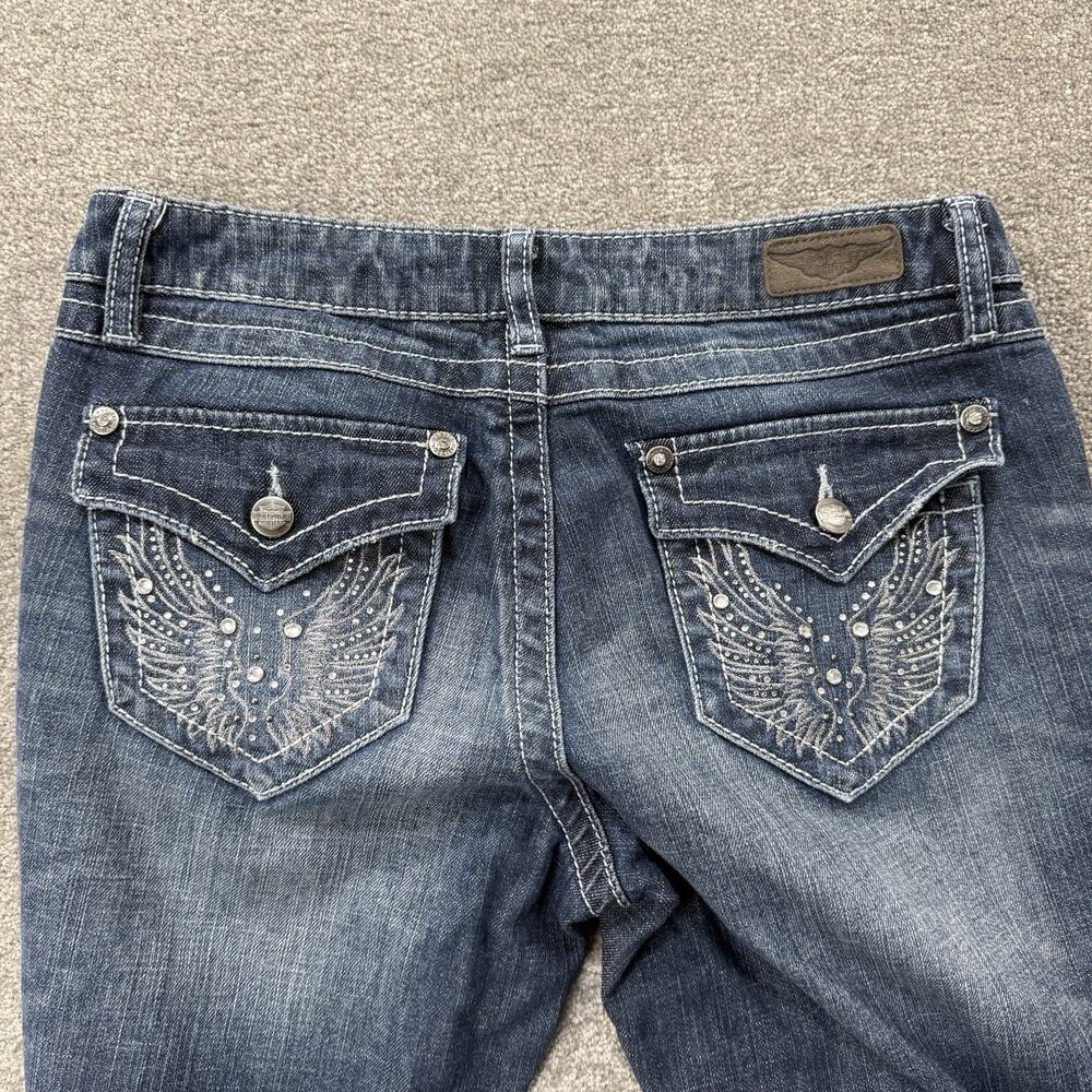 Harley Davidson Womens Embellished Bootcut Jeans Blue 6 Rhinestone Wings Biker - Picture 12 of 15
